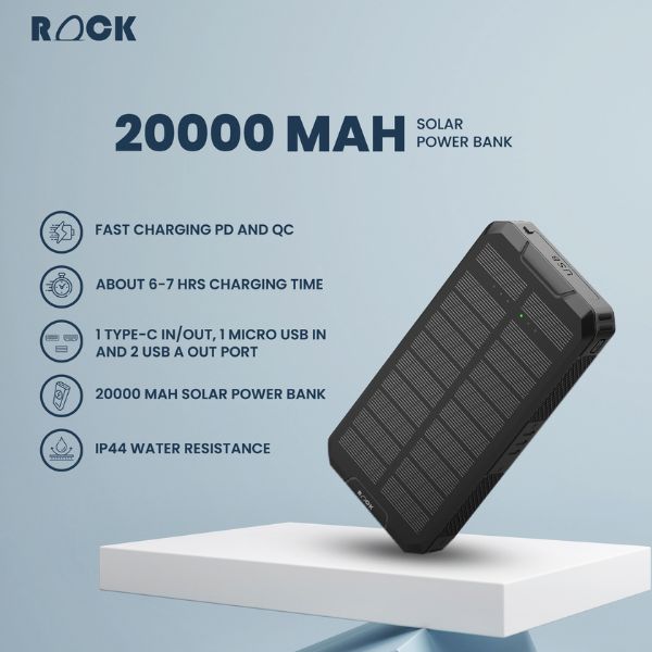 Rock 20000mAh Solar Power Bank
