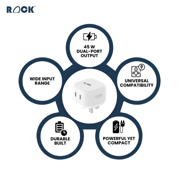 ROCK GaN USB C Output Port Charger 45W