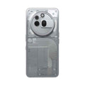 The image shows the back view of the Nothing Phone (3a) Pro smartphone, featuring a transparent back design with three camera lenses and a circular module arranged in a distinctive pattern.