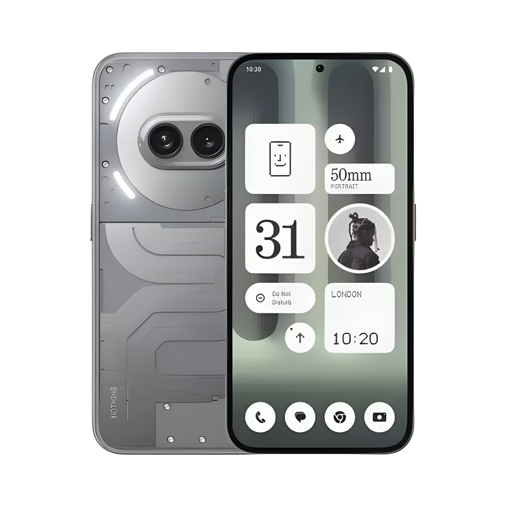 Smartphone showing front and back on a white background