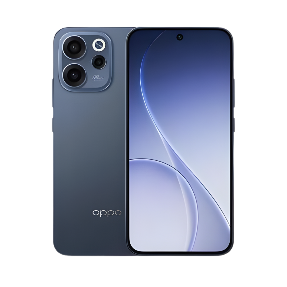 Oppo smartphone showing front and back on a white background