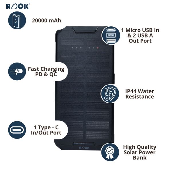 Rock 20000mAh Solar Power Bank