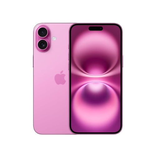 An Apple iPhone 16 with a 128 GB storage option shown in green color, featuring a dual-camera system and a Super Retina XDR display.