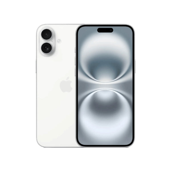 An Apple iPhone 16 with a 128 GB storage option shown in green color, featuring a dual-camera system and a Super Retina XDR display.