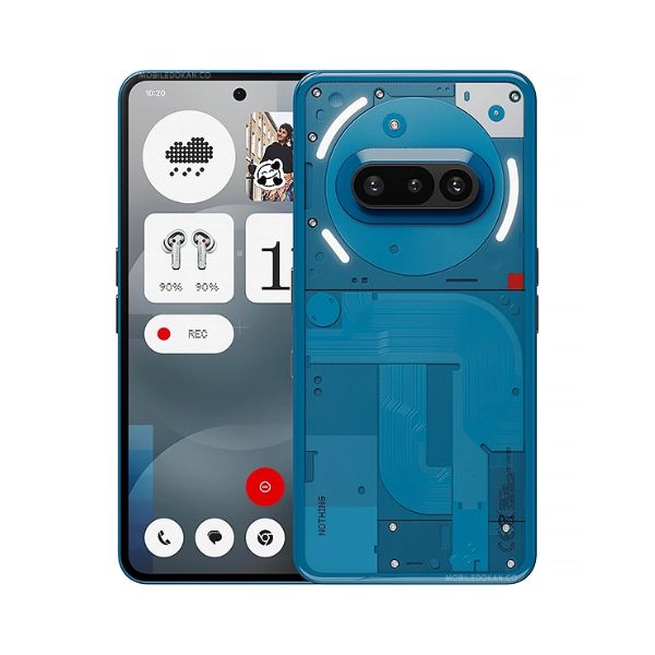Nothing Phone (3a) smartphone in blue color with the back cover removed, displaying the internal components and camera module.