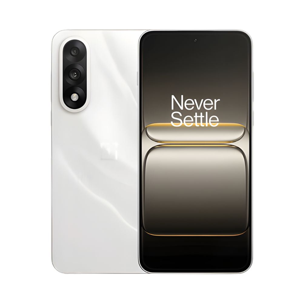 Smartphone with 'Never Settle' slogan on a white background
